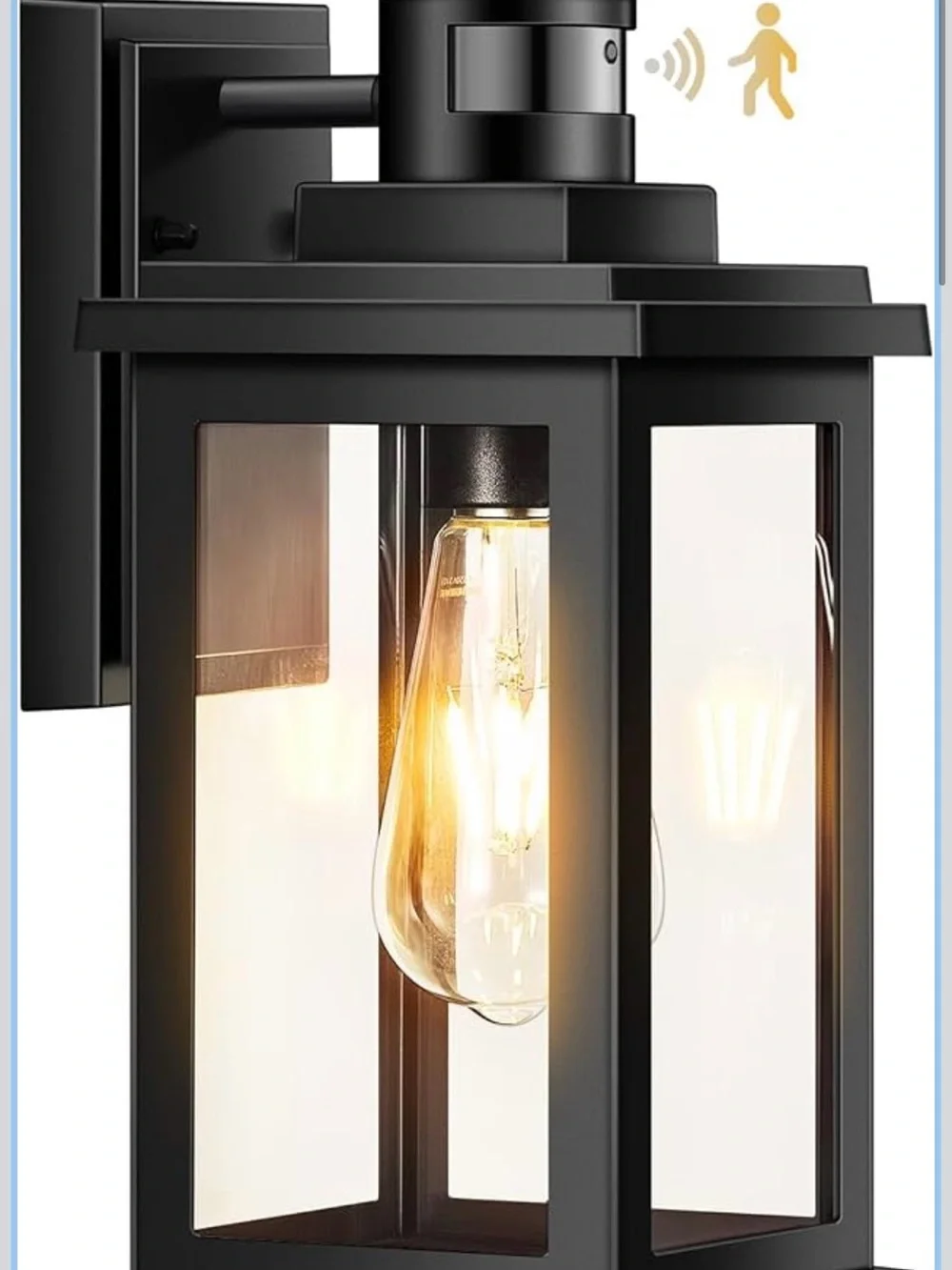 Outdoor Black Wall Lantern with Motion Sensor - Modern Farmhouse Light